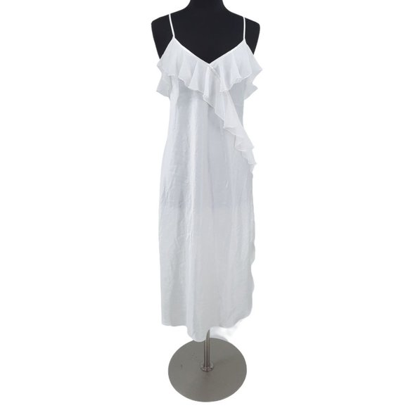 VTG 90s Violets & Roses Solid White Satin Ruffled Slip Dress Night Gown Size L - Picture 9 of 9